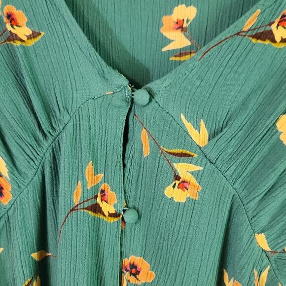 Billabong Days On End Dress Size LG Emerald Floral Babydoll Cottagecore Feminine - Picture 7 of 10